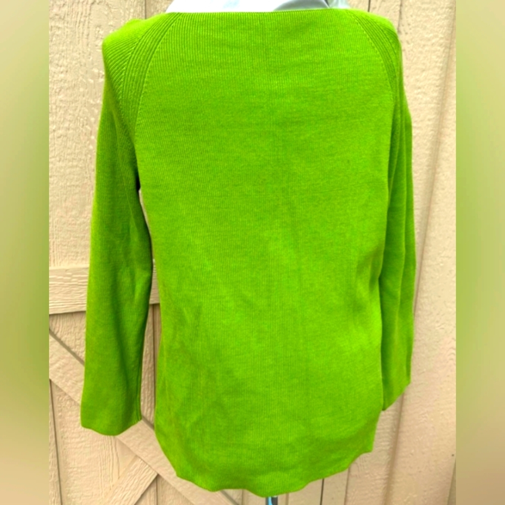 Emerald Green LAFAYETTE 148 EUC Size L. Crochet Front, Longer In Back.